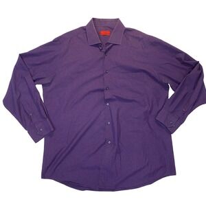 Alfani Shirt Men 17‎ 34/35 XL Purple Check Button Up Stretch Dress